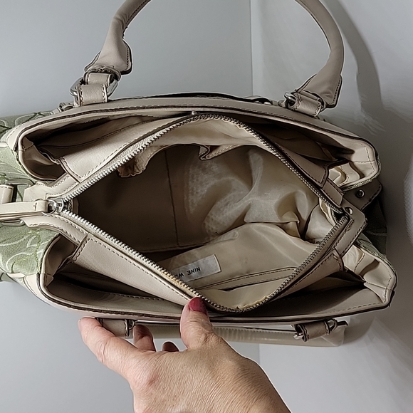 Nine West Green Print Fabric Handbag Satchel Purse - Picture 5 of 11